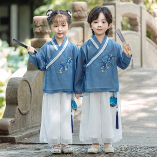 汉服男童古风夏季国风儿童古装唐装国学服套装中式女童夏装表演服