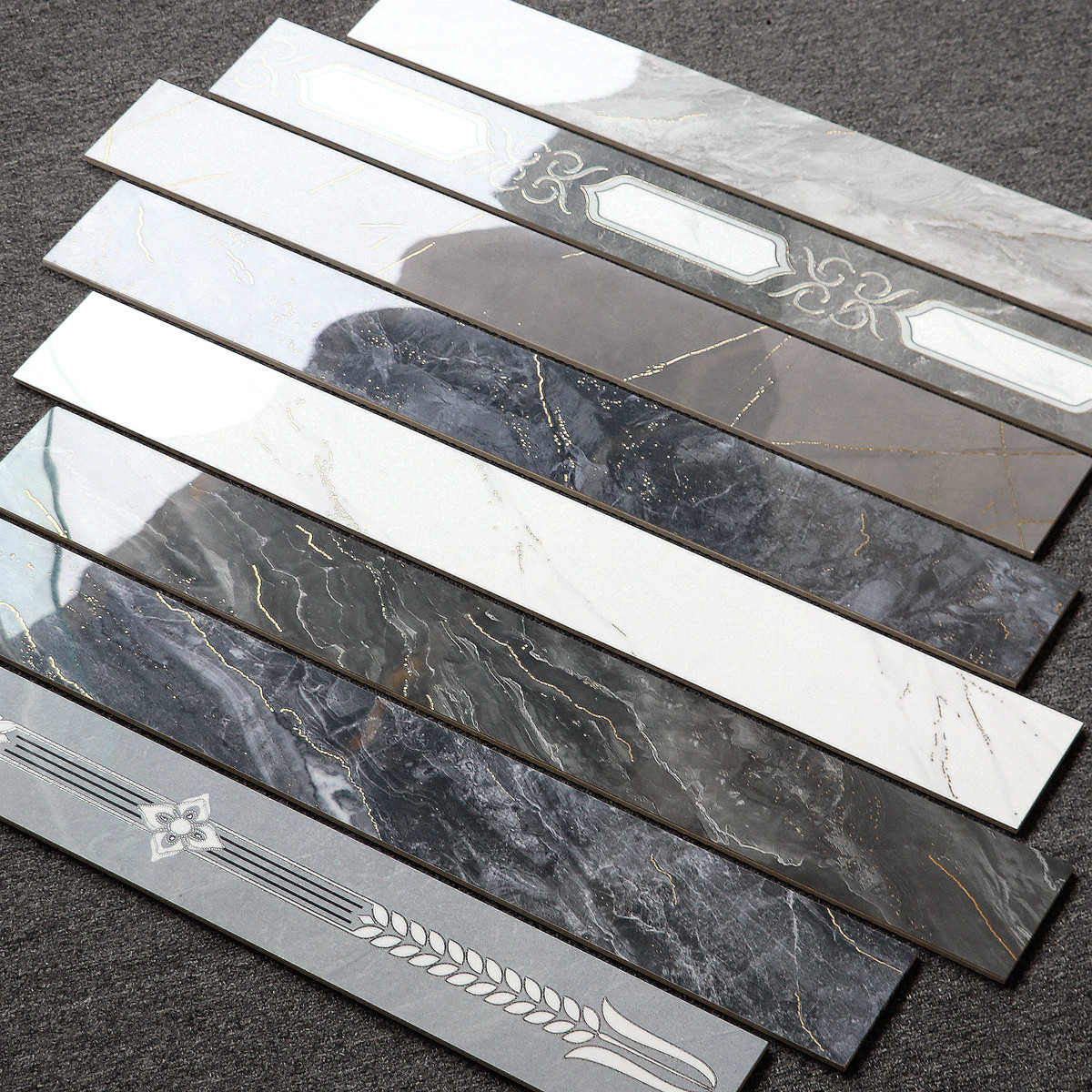 亮面踢脚线瓷砖客厅房间走边线100*800金丝鎏金直角内嵌式地脚线