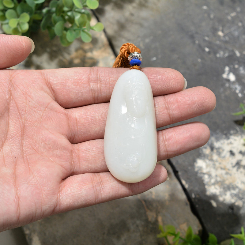精金良玉 成色均匀【莲花观音】和田玉羊脂白玉挂件47克