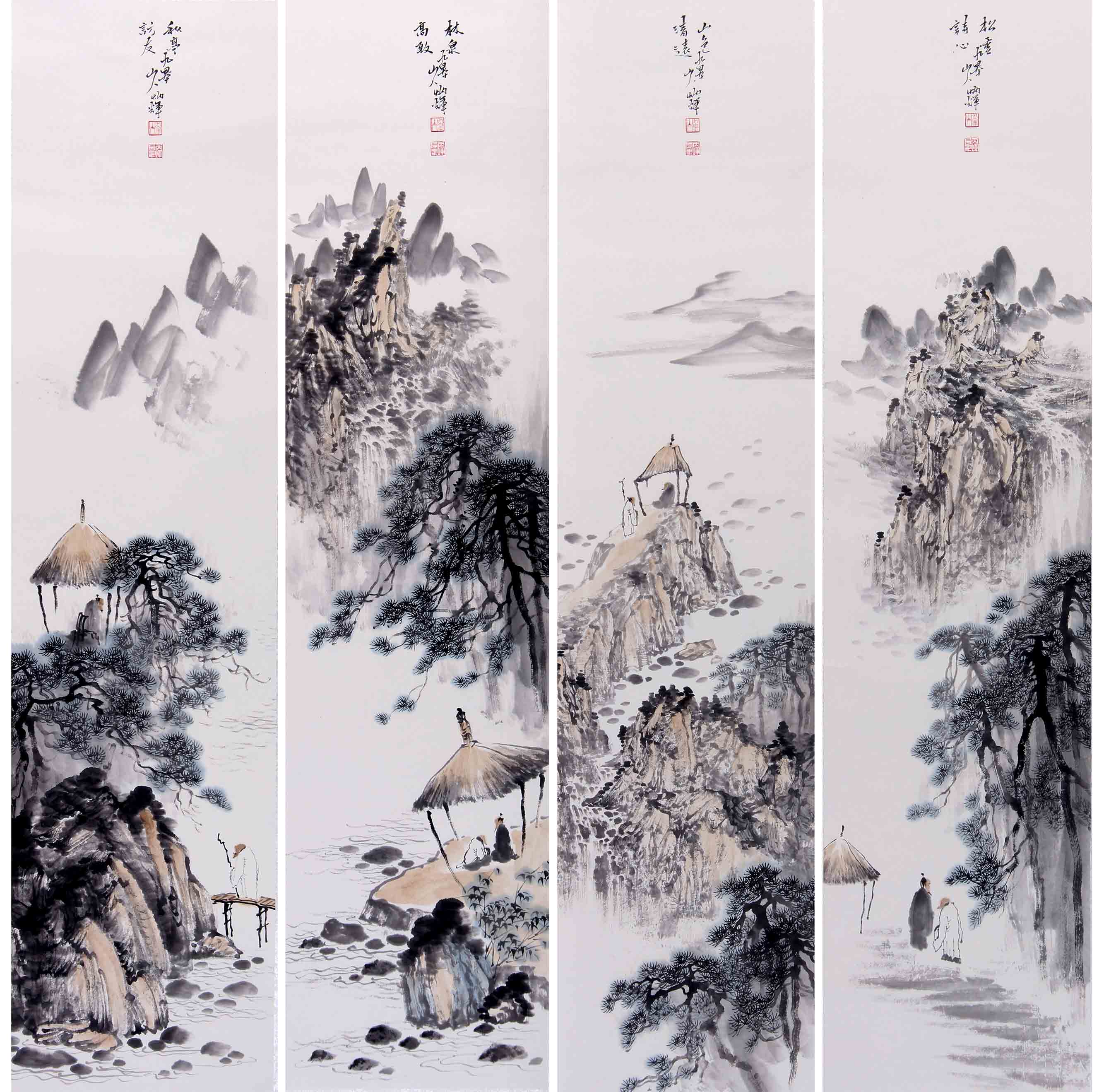 何炳辉 《山水四条屏》 荣宝斋画院程大利工作室