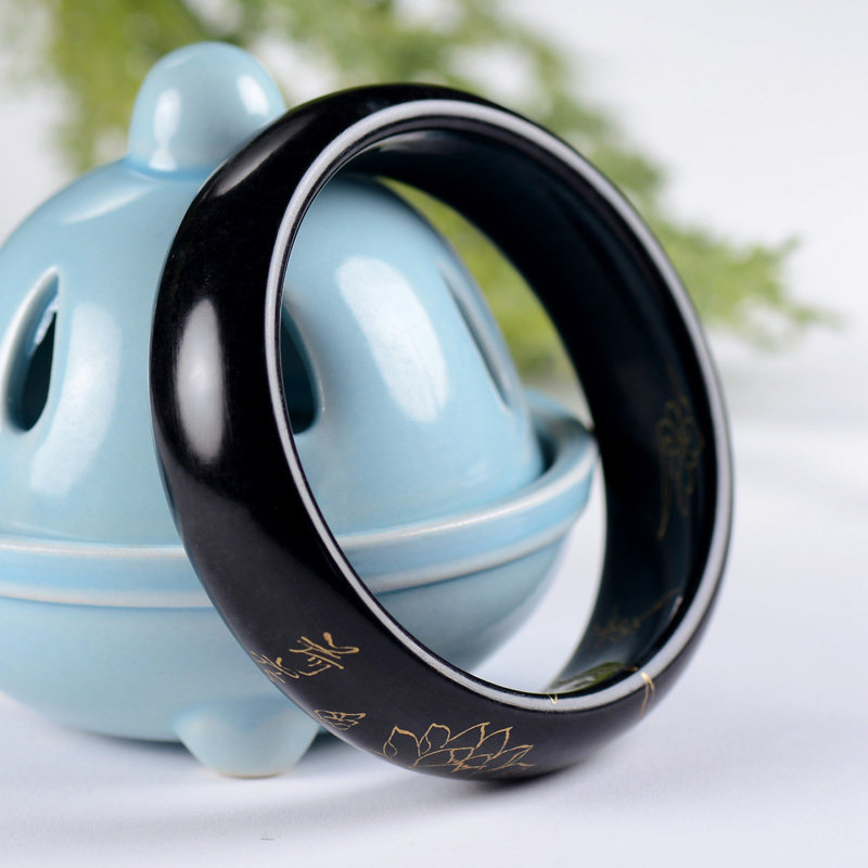 【一品清廉特色金丝边手镯】和田玉墨玉手镯56mm56克