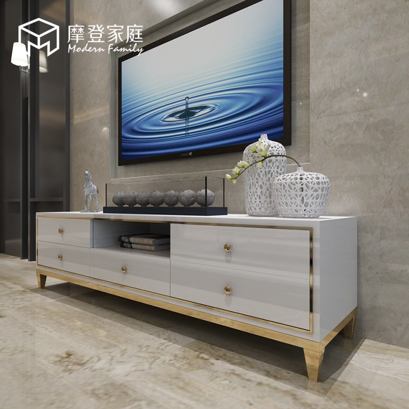 摩登家庭客厅简约白色烤漆电视柜不锈钢矮柜抽屉地柜小户型视听柜
