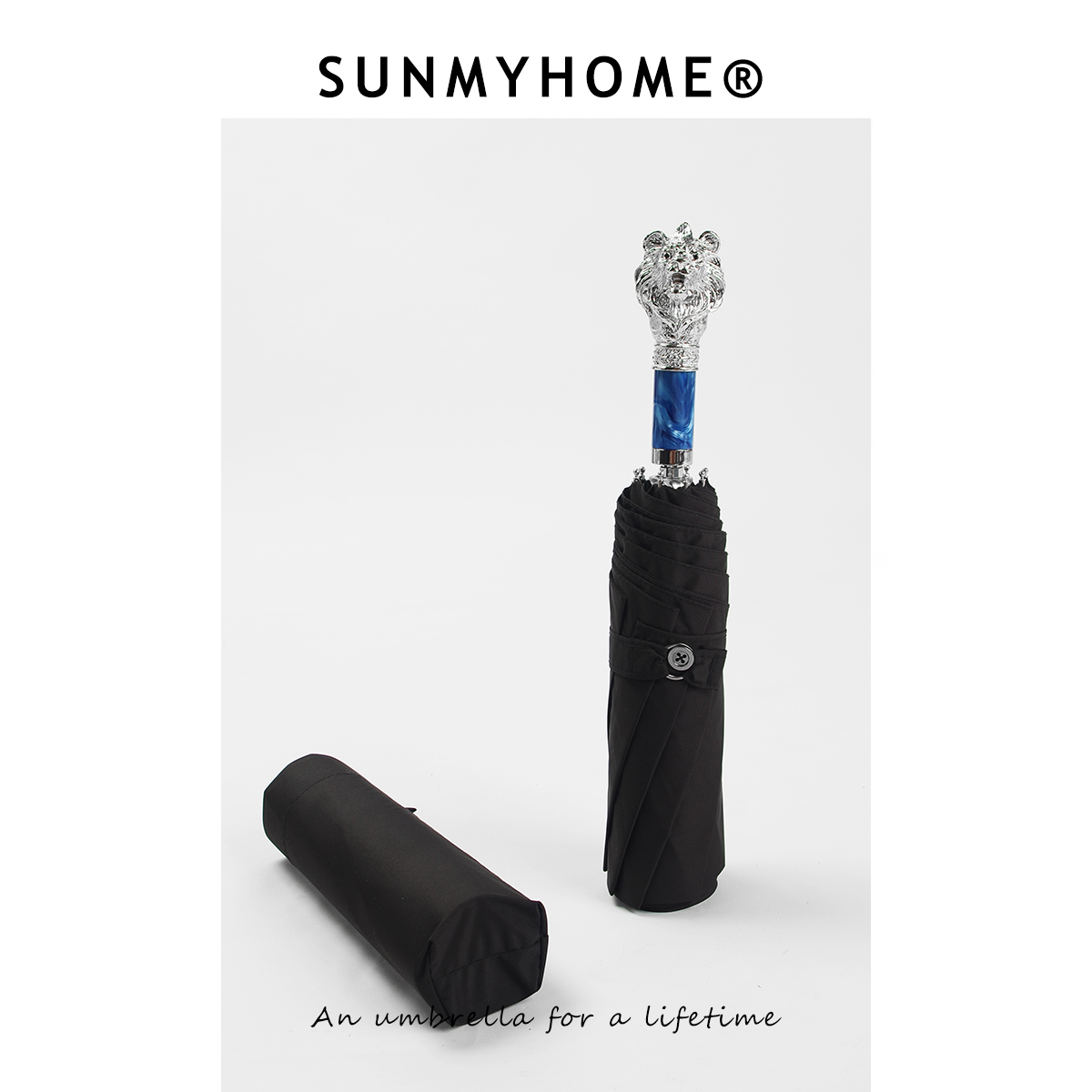 SUNMYHOME®蓝色星河银狮子雨伞折叠男士晴雨两用伞复古商务高端伞