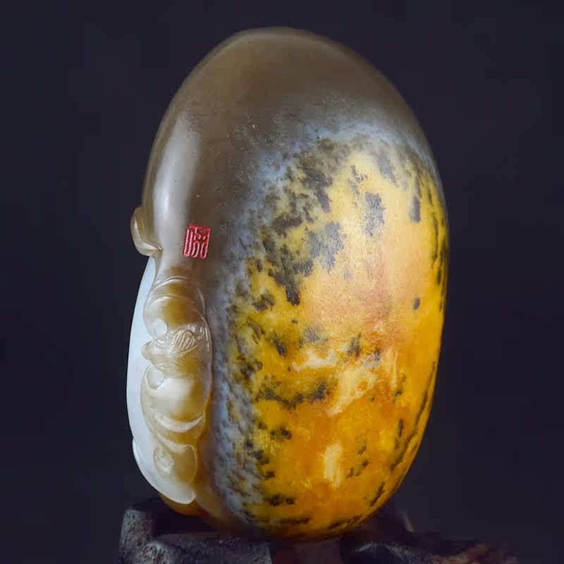 国家级玉雕大师张保国作品 和田玉 老来福把件122.59克