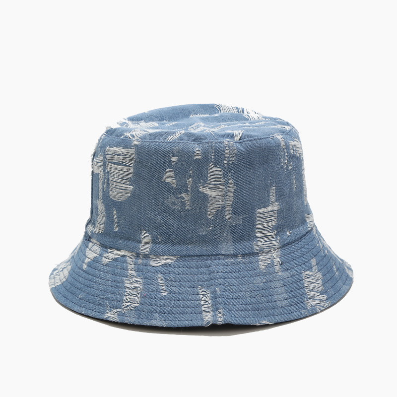 小众蓝色帽子夏季牛仔做旧渔夫帽网红男女INS爆款双面盆帽遮阳帽
