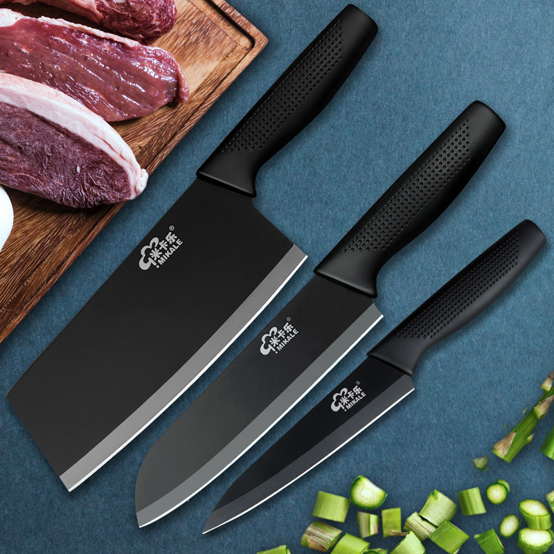 黑刃锋利菜刀厨师刀小水果刀不锈钢家用切片刀切肉片黑色厨房刀具