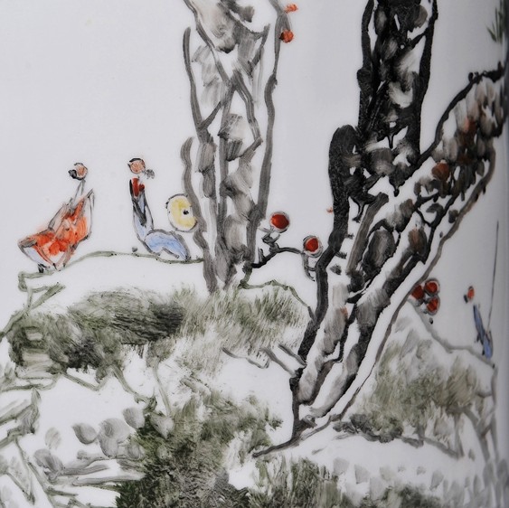 中国工艺美术大师 邱含 国家级大师作品 釉上彩花瓶