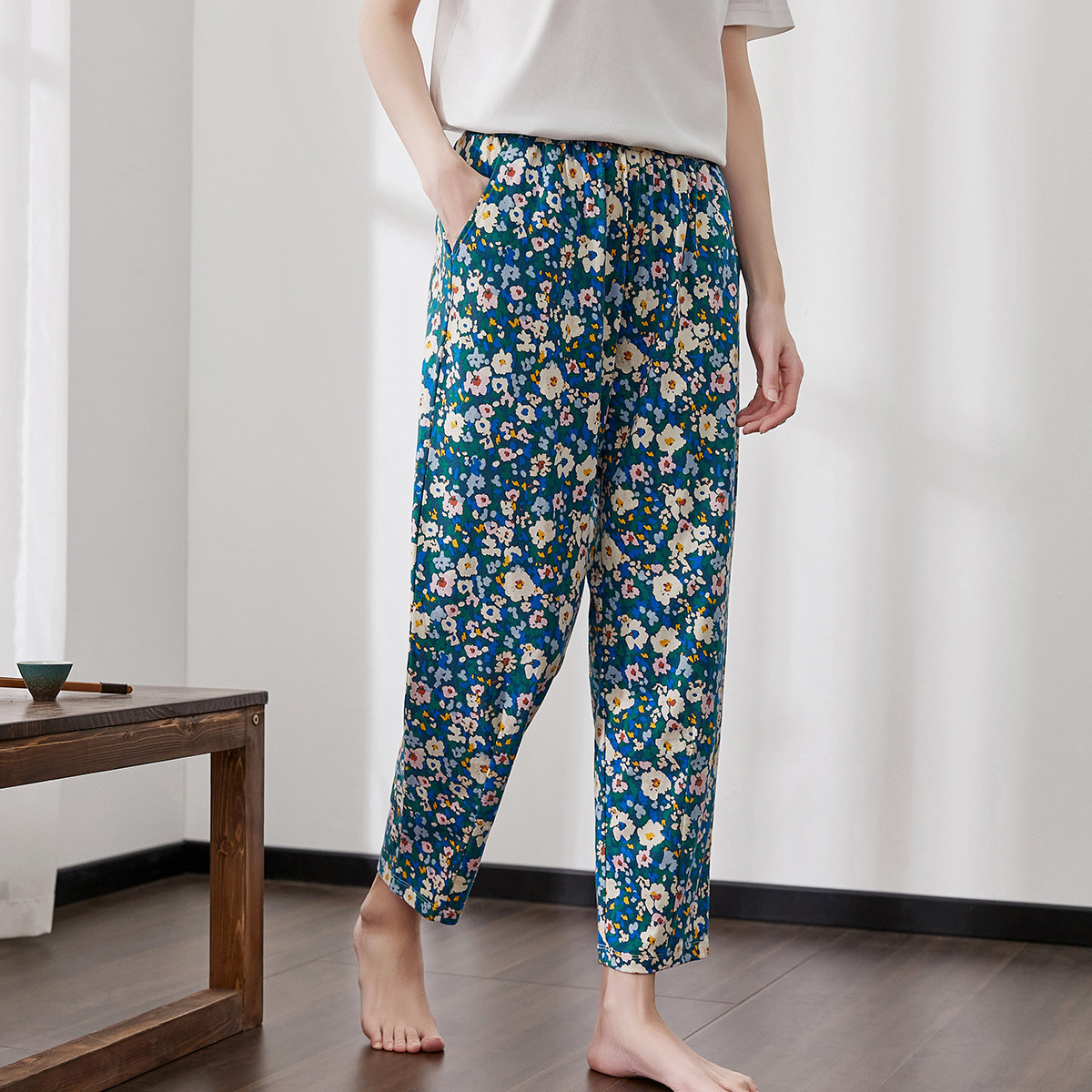 顶呱呱顶瓜瓜女士睡裤长裤纯棉春夏薄款印花可外穿单裤青年家居裤