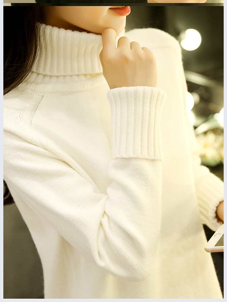 洋气米色中长款翻领甜美大红色高领毛衣女宽松宽松版大码杏色