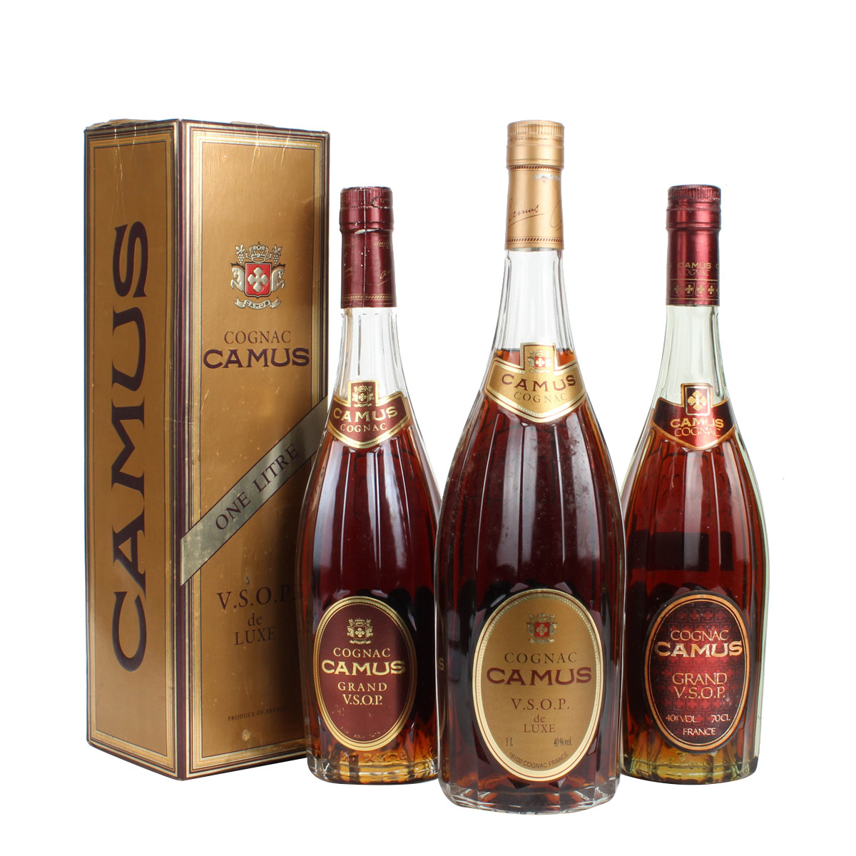 55.80/90年代卡慕金花vsop40度700ml*2/1000ml*1瓶老洋酒收藏拍卖