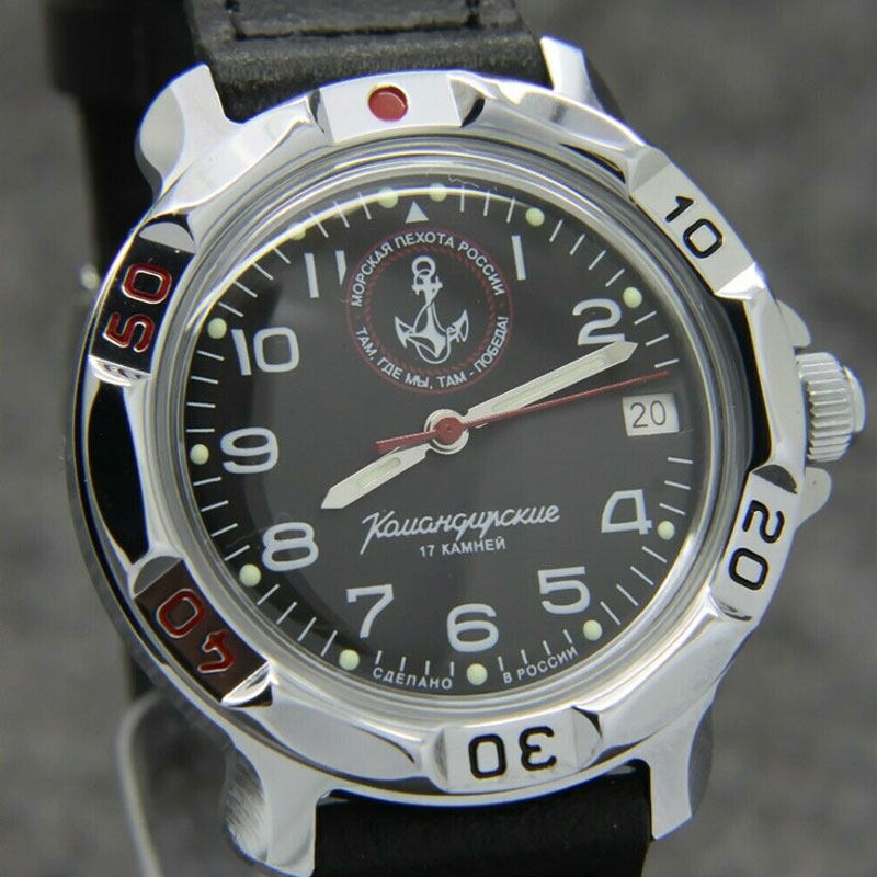 俄罗斯军表vostok红星指挥官海军陆战队手动机械防水真皮夜光男表