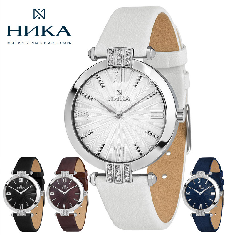 时尚高雅超薄真皮女表瑞士石英机芯925纯银壳贝母俄罗斯尼卡nika