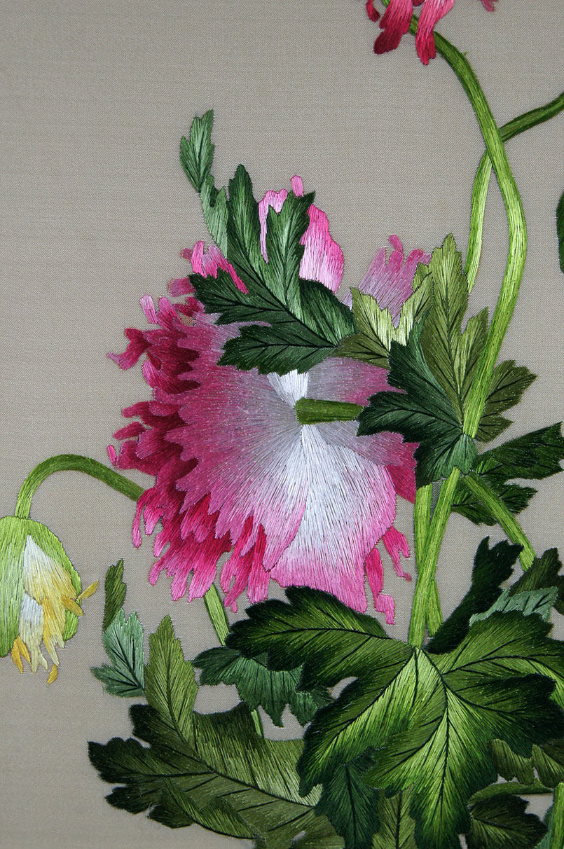 苏绣单面绣《郎世宁花草》刺绣