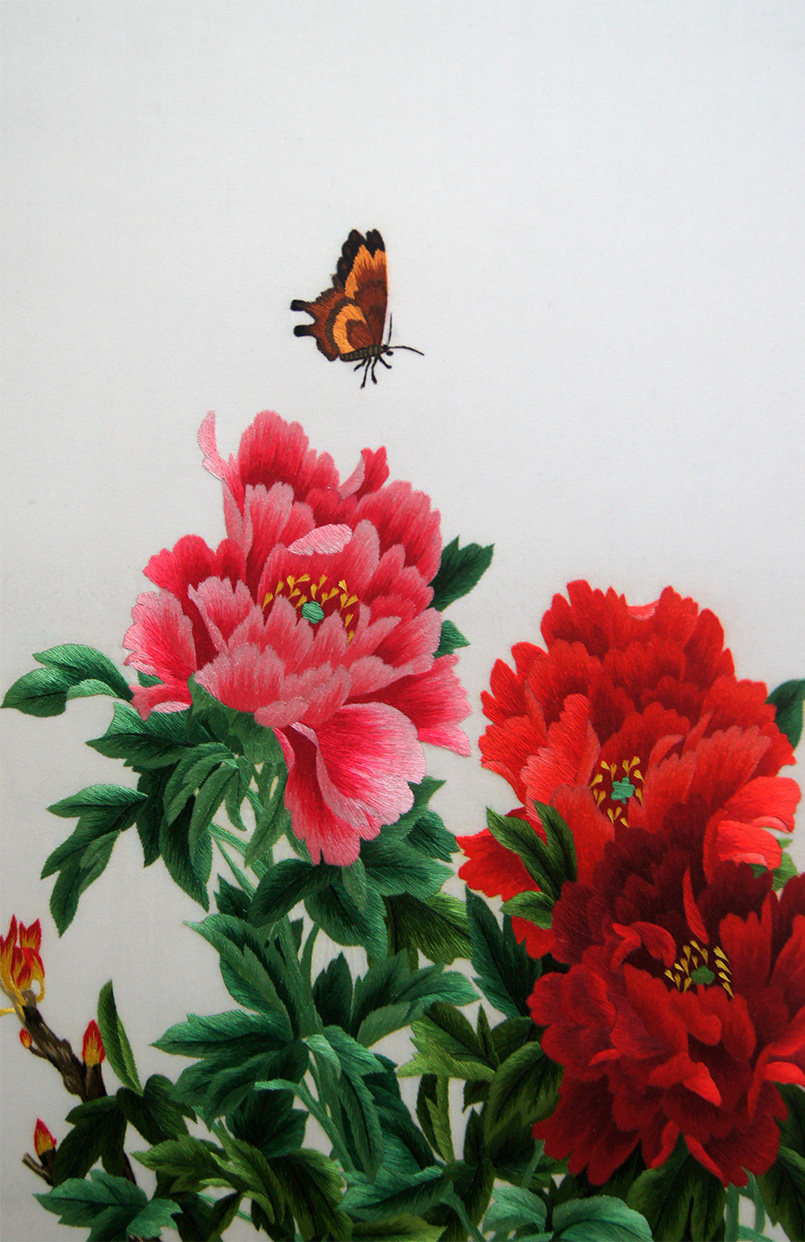 苏绣单面绣 《牡丹四条屏》