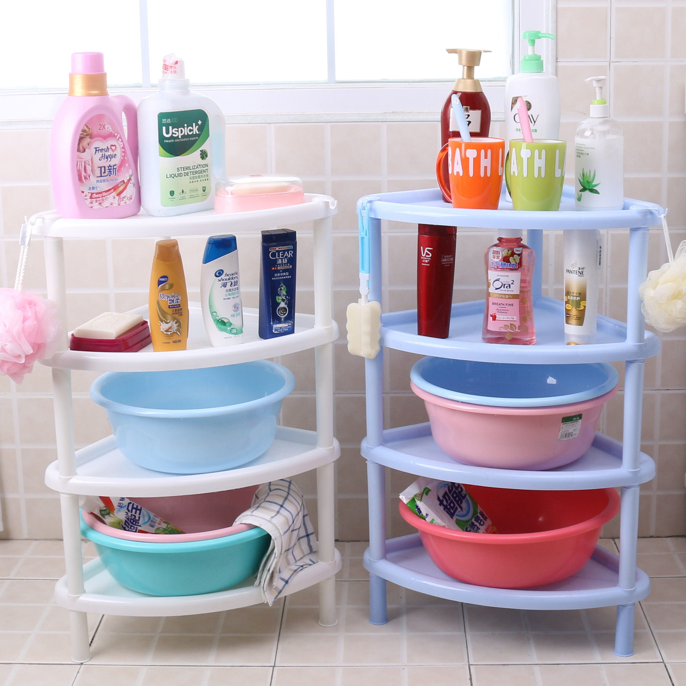 一折厨房置物架大三角转角_大号浴室卫生间置物架脸盆架三角架塑料