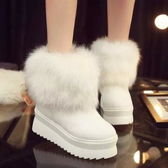 冬季新款雪地靴女士厚底学生休闲皮面防水台短靴中筒2016保暖棉鞋