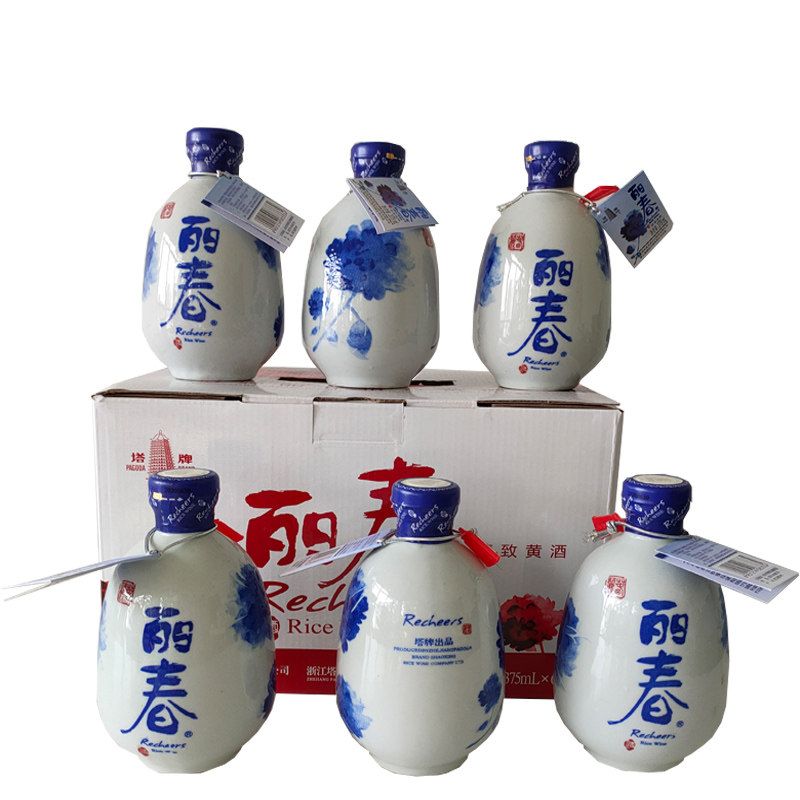 绍兴黄酒塔牌牡丹丽春酒半干型375ml6瓶礼盒手工糯米