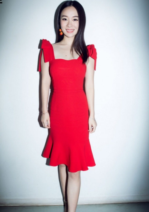 霍思燕明星同款连衣裙子系带蝴蝶结红色包臀鱼尾裙摆吊带裙晚礼服