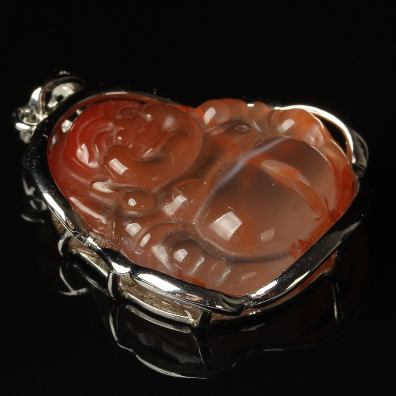 挹佛禅寺 冰种飘红南红玛瑙佛公吊坠 佛法加持