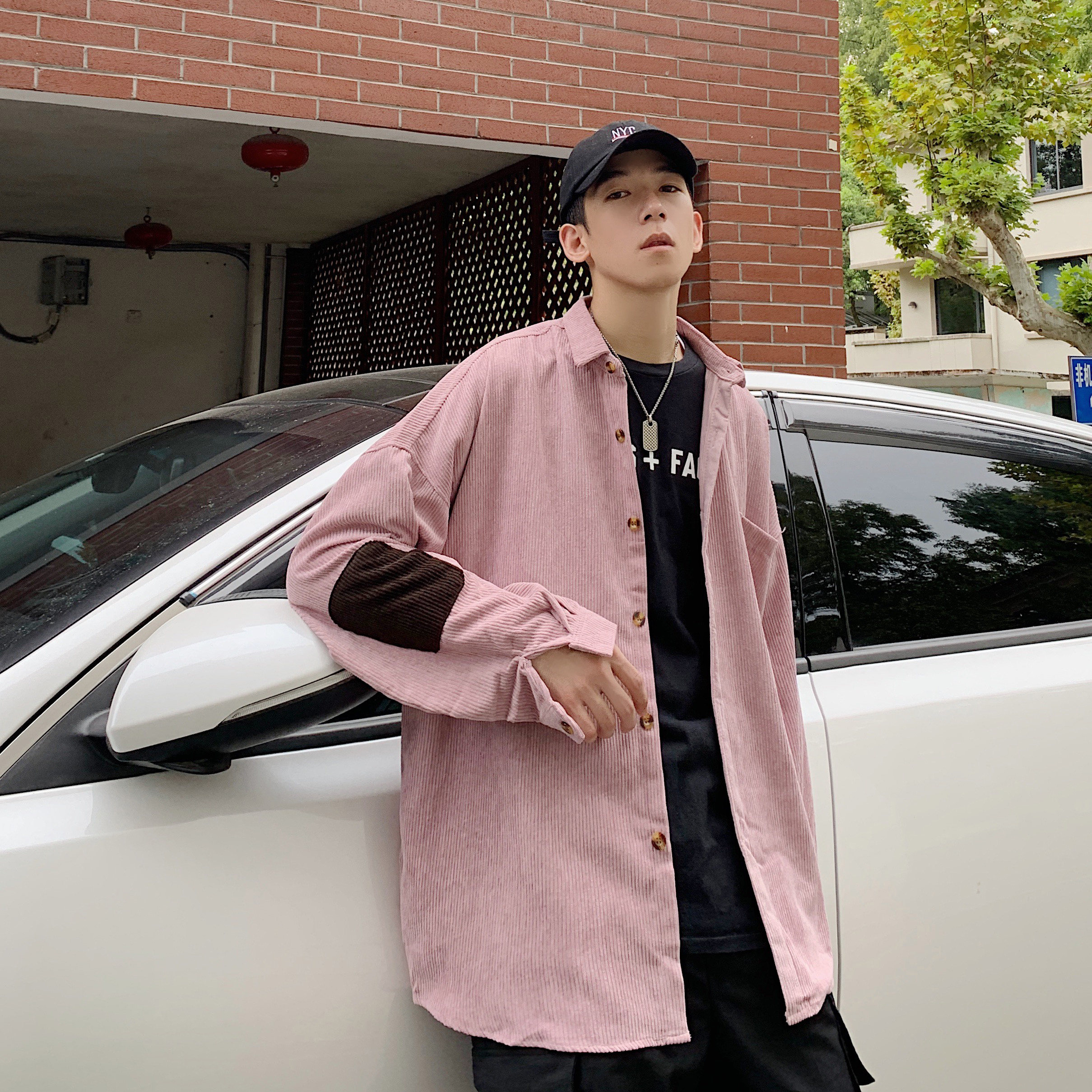 包邮 秋冬季纯色灯芯绒衬衫男韩版宽松休闲帅气上衣日系慵懒学生外套