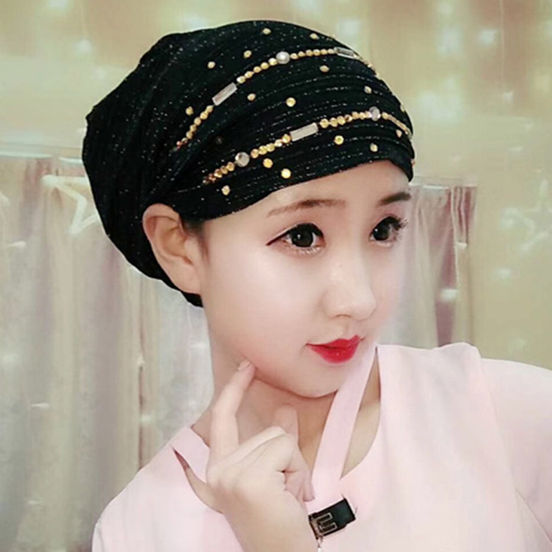 头巾纱巾新款套头_穆斯纱巾新款回女士头巾帽四季包头帽韩版钻边套头