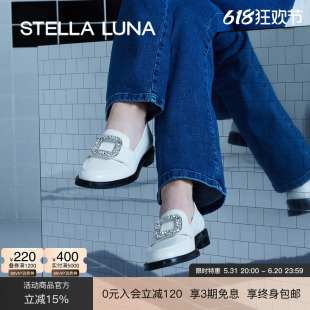 STELLA LUNA女鞋春夏季新款小皮鞋水钻方扣牛皮厚底英伦风乐福鞋