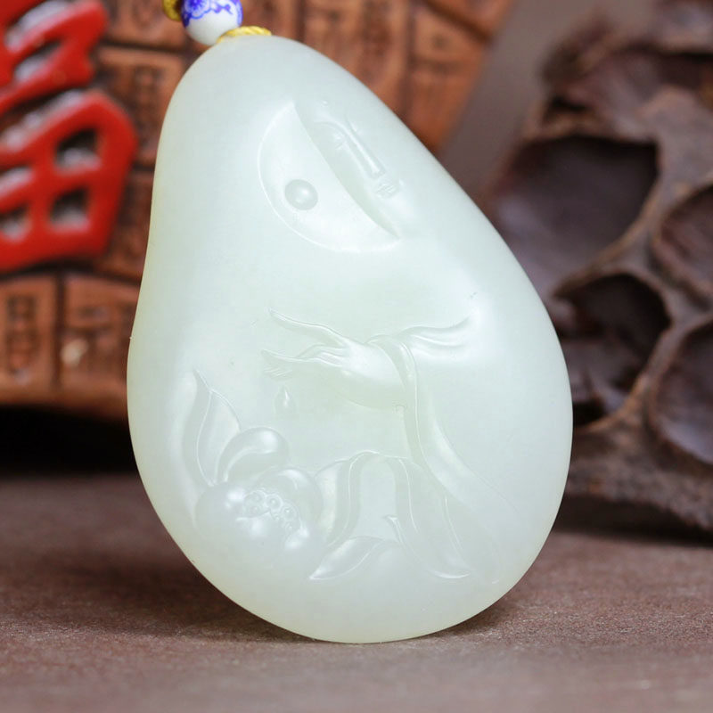 【和田玉挂件】和田玉羊脂白玉 花开见佛 70.5克