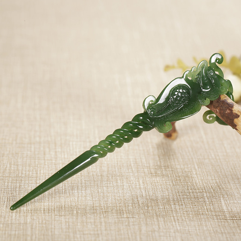 【杰瑞玉器】和田玉碧玉簪子 色泽艳丽 35.75g