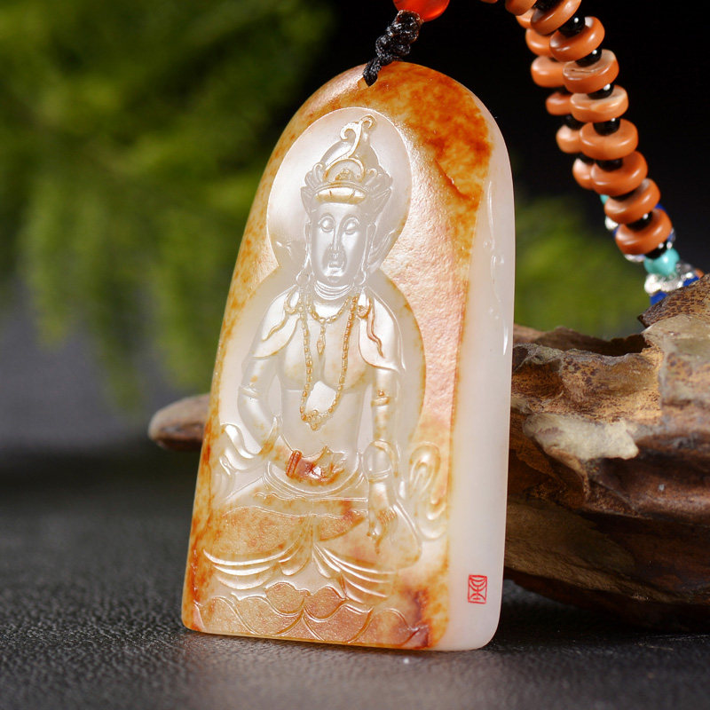 【释迦摩尼】玉雕名家程克元作品 和田玉红沁皮69克挂件#9299