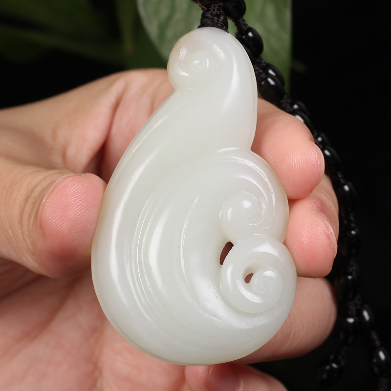 精品 和田玉羊脂白玉 如意仙芝 挂件 48克