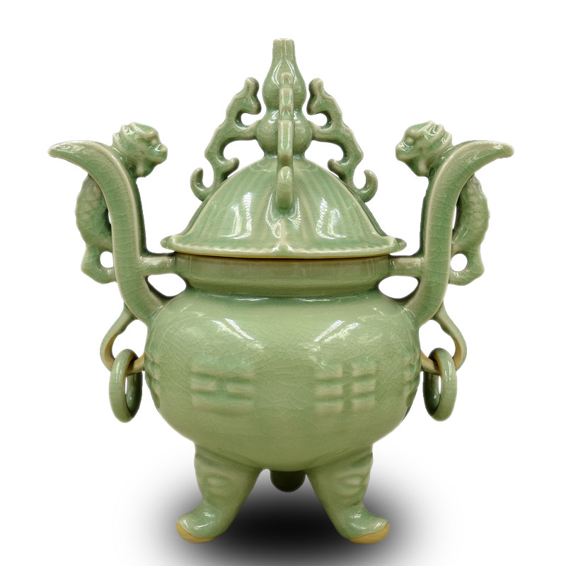 赵志强工作室 中国陶瓷工艺大师 豆绿八卦鼎