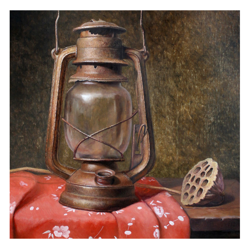 李根红 作品《红布上的马灯》布面油画