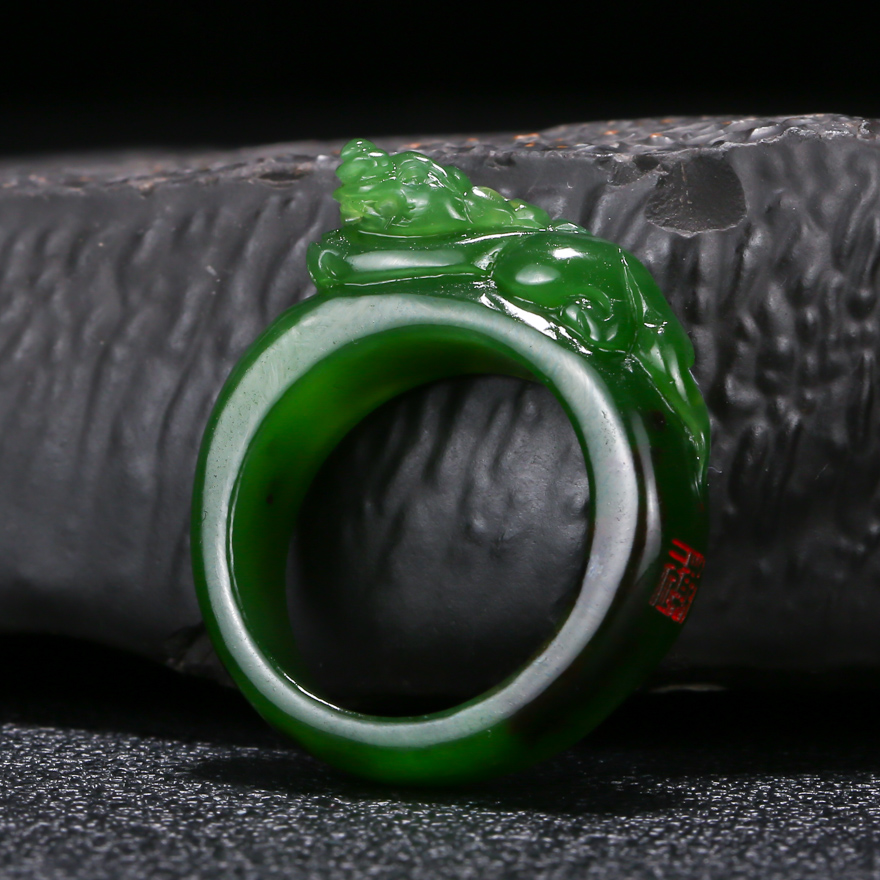 【瑞兽貔貅】王晓义玉雕工作室出品 和田玉戒指 7.82g me1848