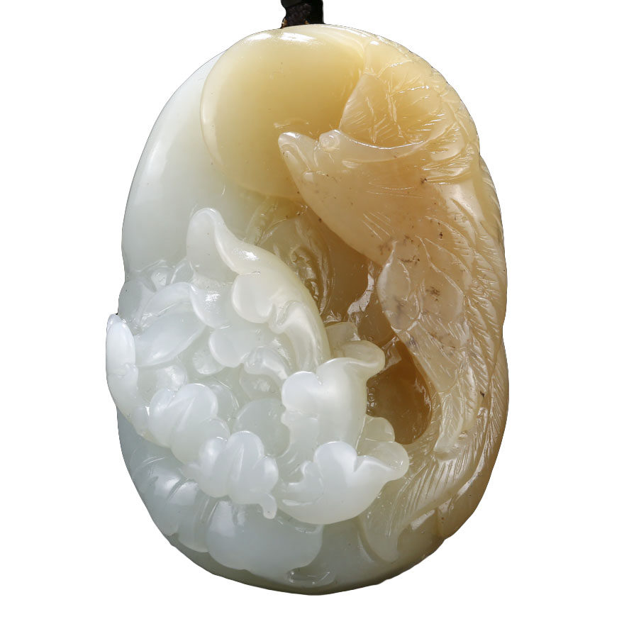 【凤凰戏牡丹】王晓义玉雕工作室出品 和田玉挂件 86.98g me1554