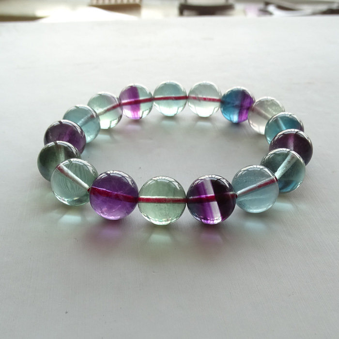 千蕊天然彩莹石手链 彩虹萤石手串 12mm