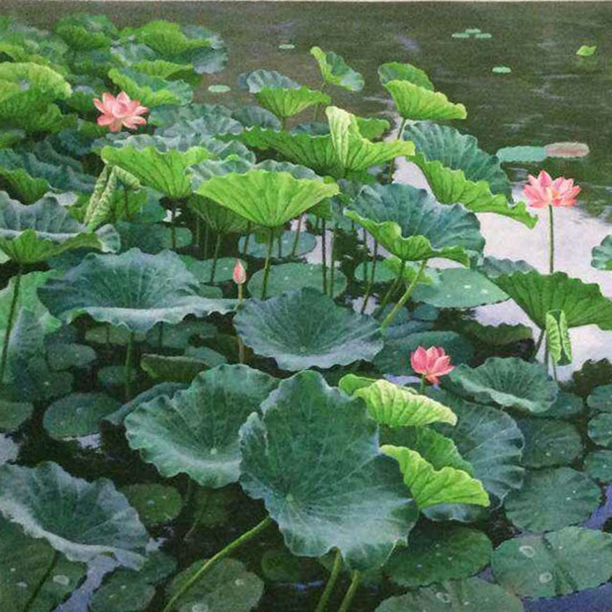 罗国玉70x140《荷塘》 知名油画家【恒福艺术】