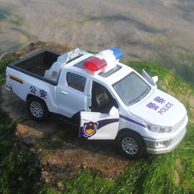白色皮卡汽笛汽车警车玩具开门声音报警套装儿童巡逻小孩警察局小