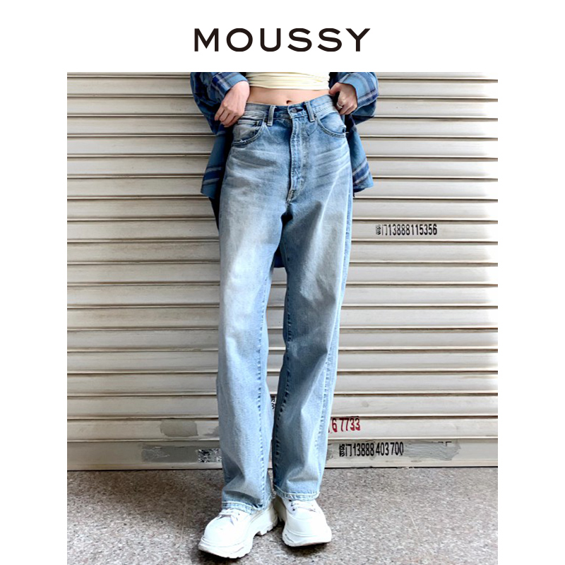 MOUSSY夏季新品经典高腰水洗直筒牛仔裤028GAS11-5050