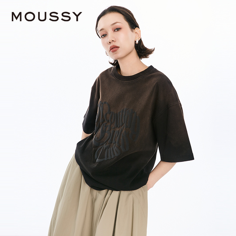 MOUSSY 2024夏季新品美式辣妹风oversize短袖T恤女028HSZ90-1171