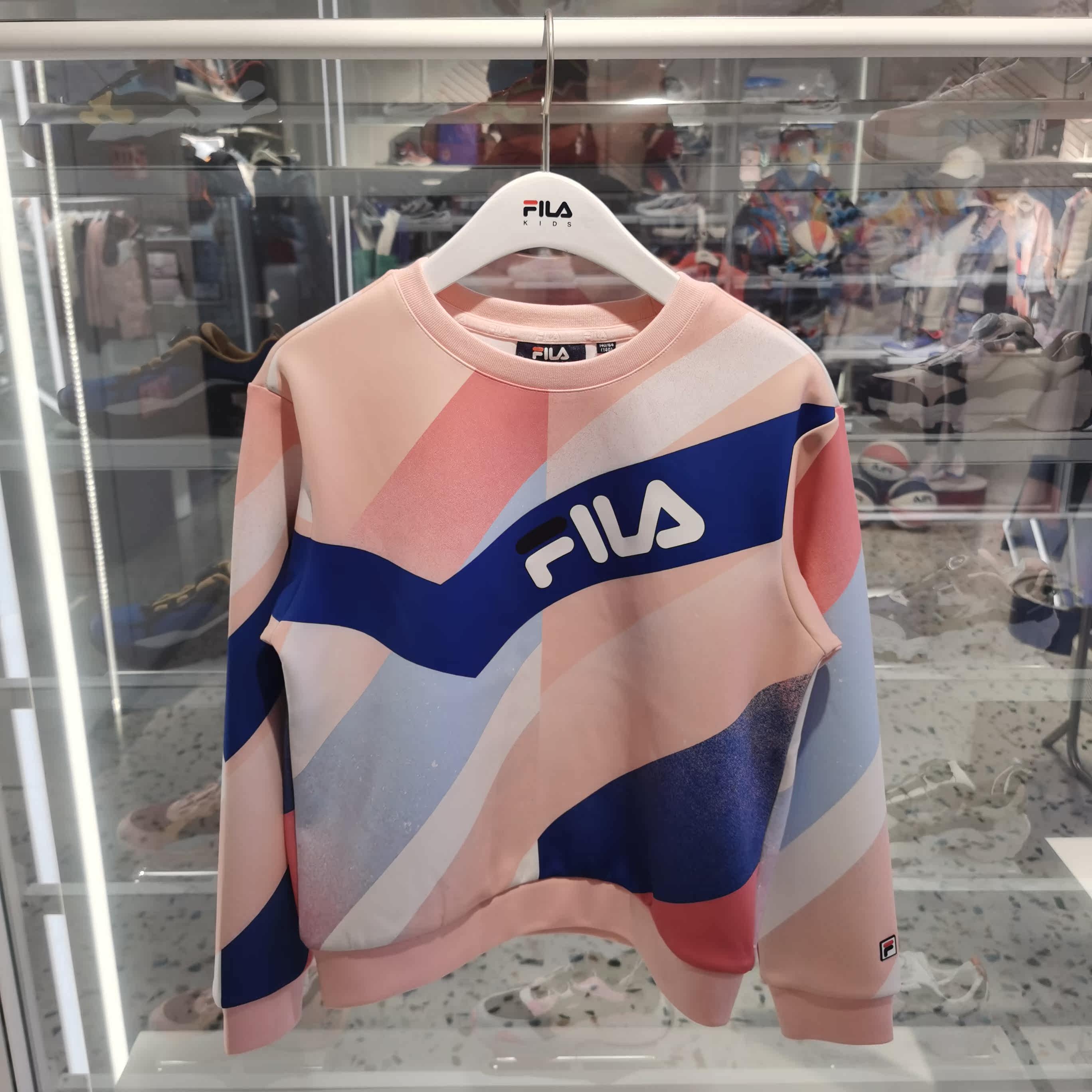 fila斐乐童装正品2022春季女童圆领卫衣上衣针织套头衫k12g213206