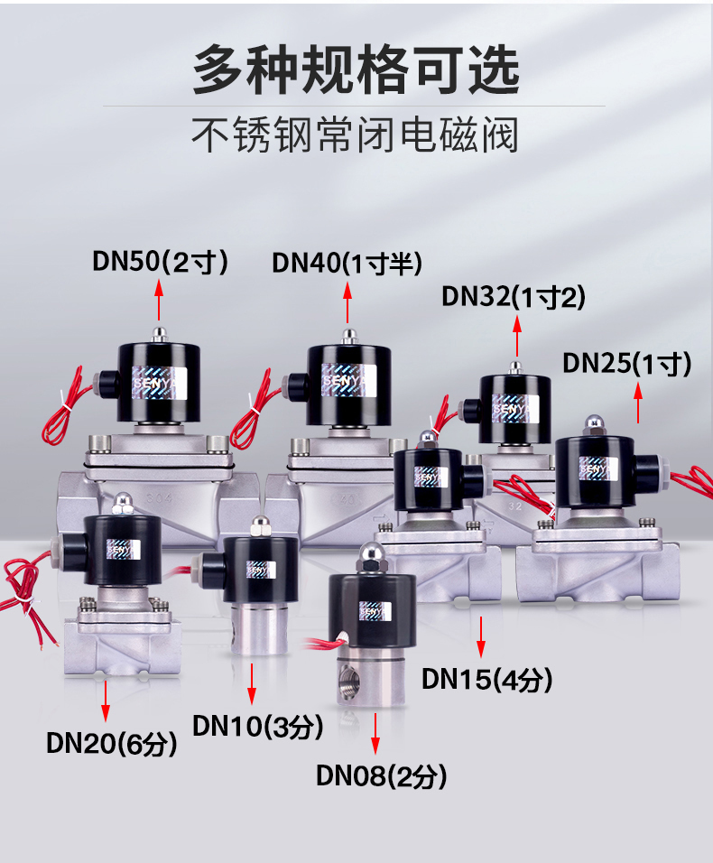 304不锈钢电磁控制阀220V24V水阀气阀2W4分6分dn15dn25常闭开关阀