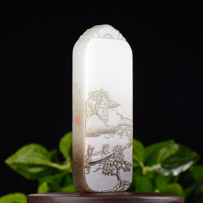 北斗玉雕名家高守亮作品 和田玉挂件 山水人家 81克