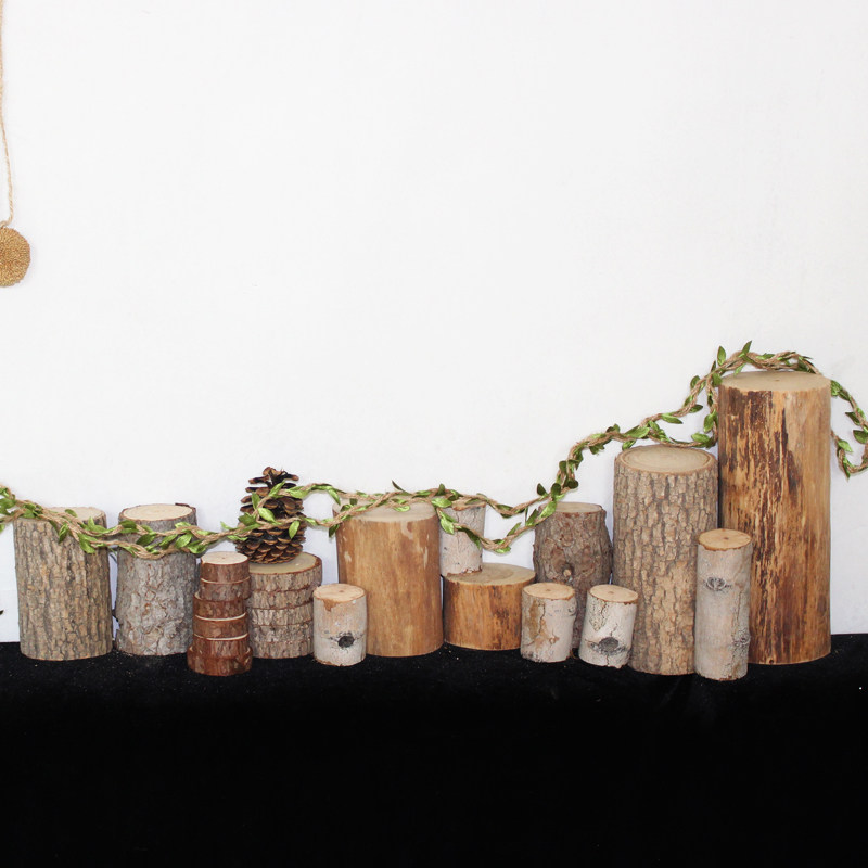 小木桩摆件天然原木装饰道具 圆形木头树桩底坐带皮圆柱自然材料