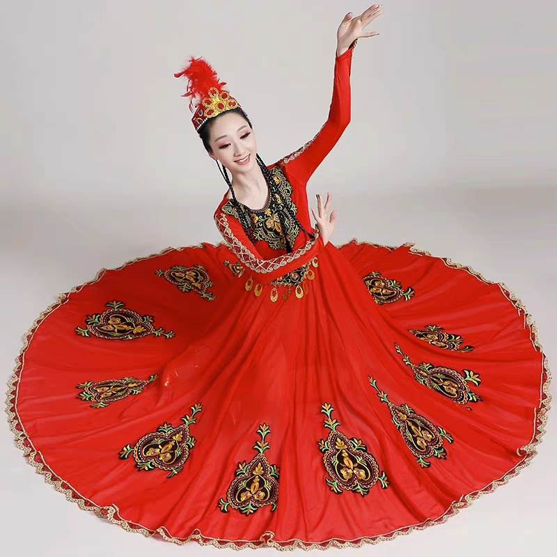 新疆舞蹈演出服新款成人艺考维吾族服装维族练习裙维吾族舞蹈服饰