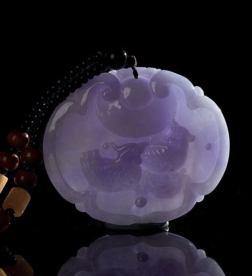 老坑冰糯种紫罗兰a货翡翠鸳鸯吊坠35.22克