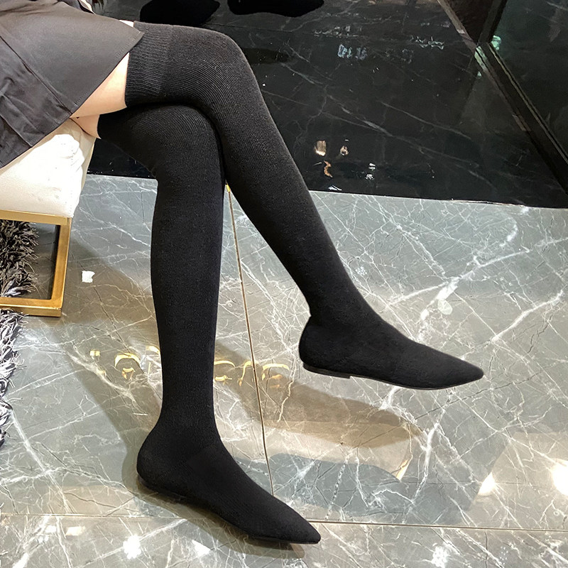 袜子鞋女弹力瘦瘦靴长筒过膝平底单鞋秋冬季2020新款针织丝袜子靴