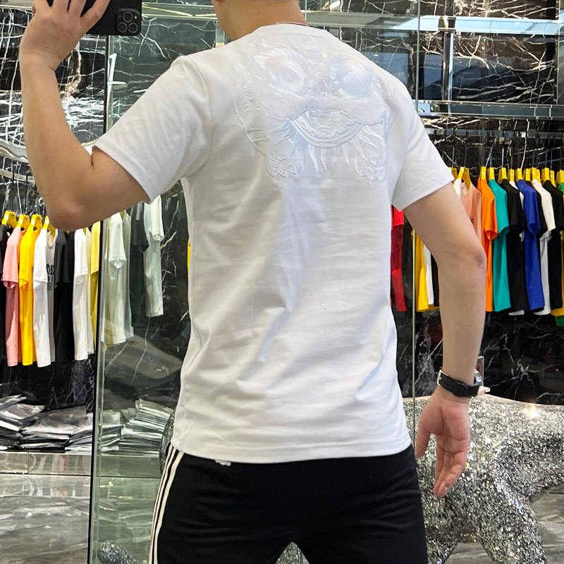 中国风醒狮刺绣短袖t恤男士2024