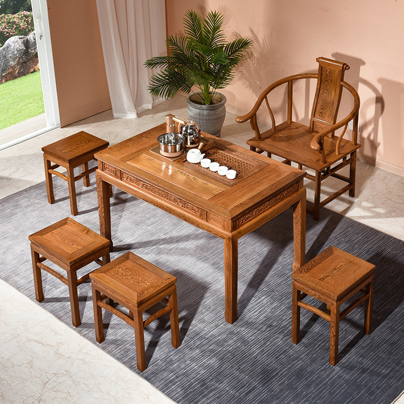 鸡翅木茶桌椅组合仿古中式实木小户型茶台茶几红木泡茶桌茶艺桌