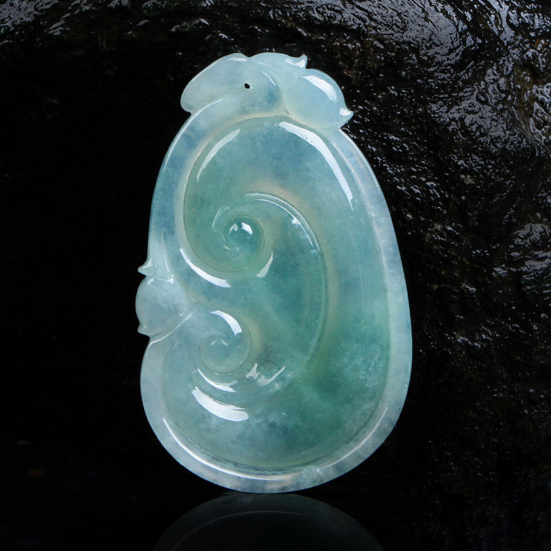 老坑冰糯种 蓝绿色 翡翠如意挂件 13.80g