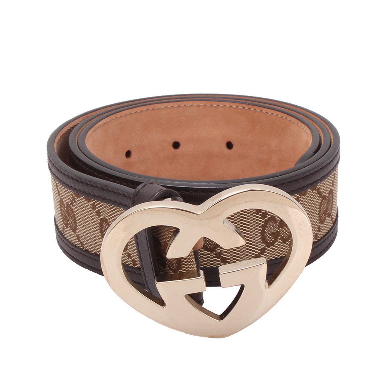 [9.5新]陈列品古驰gucci中性爱心金头皮带hbjy0200102